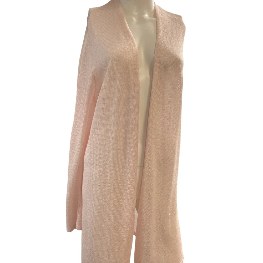 J Jill Cardigan Pink Linen Blend Duster Open Front Size L Open Knit Lightweight